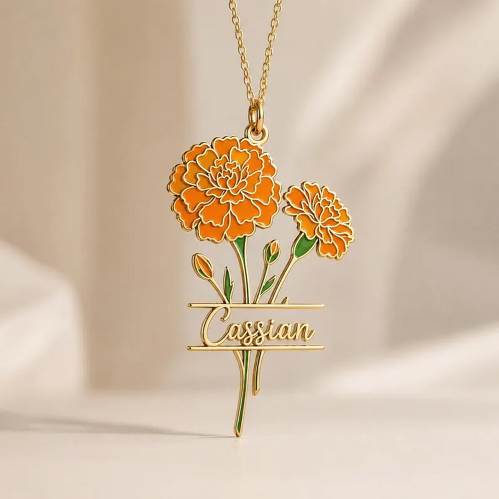 Custom Name Birth Flower Neckl - Birth Flower Necklace 评论和价格